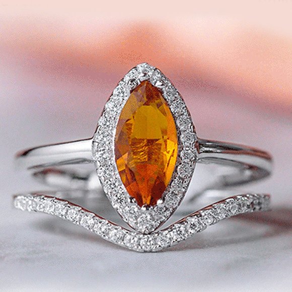 Marquise Style Citrine orange ring set, size 7, 925 Sterling silver - Picture 1 of 5